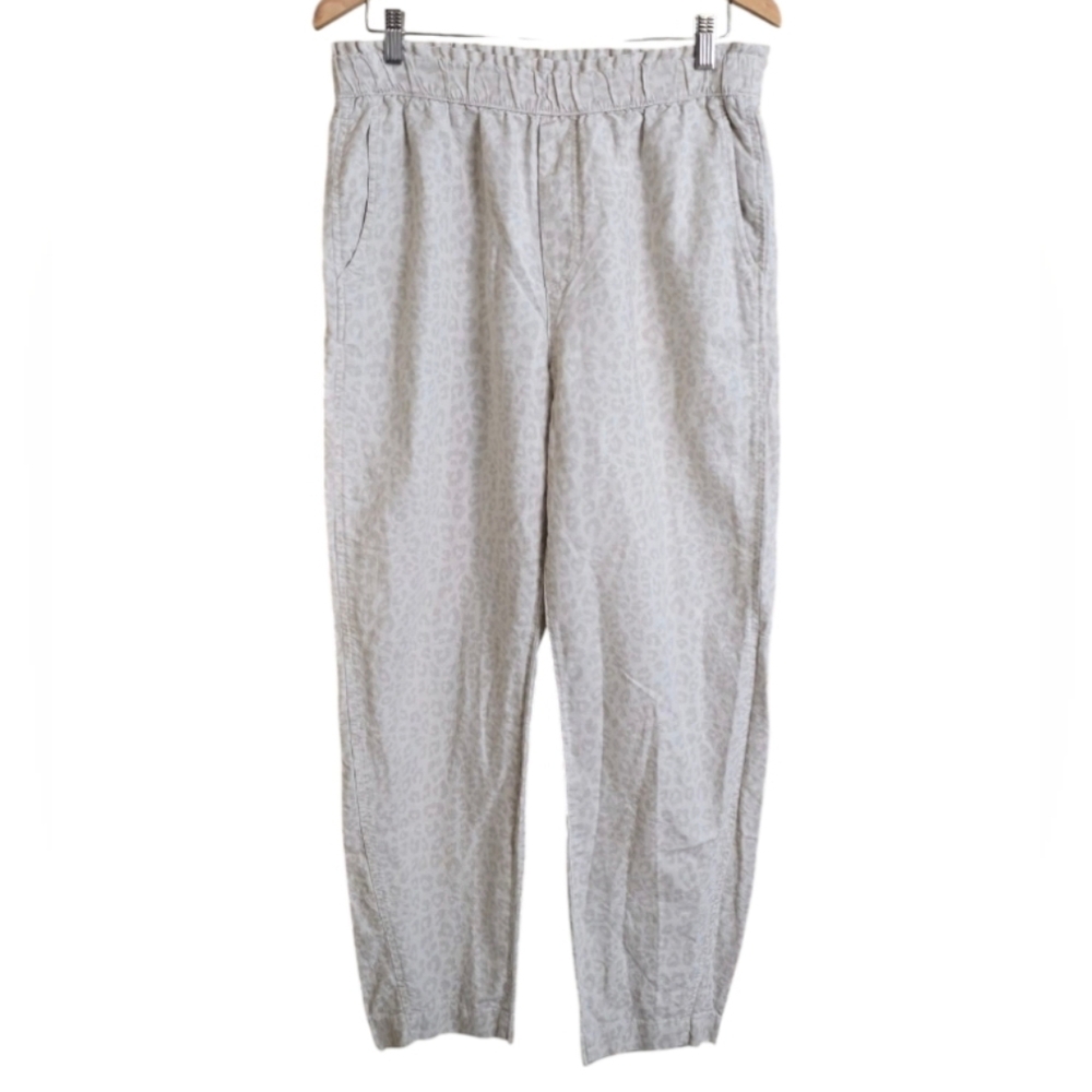 GAP Women's Leopard Linen & Cotton Khaki Stretch Waist Pants. Size 12